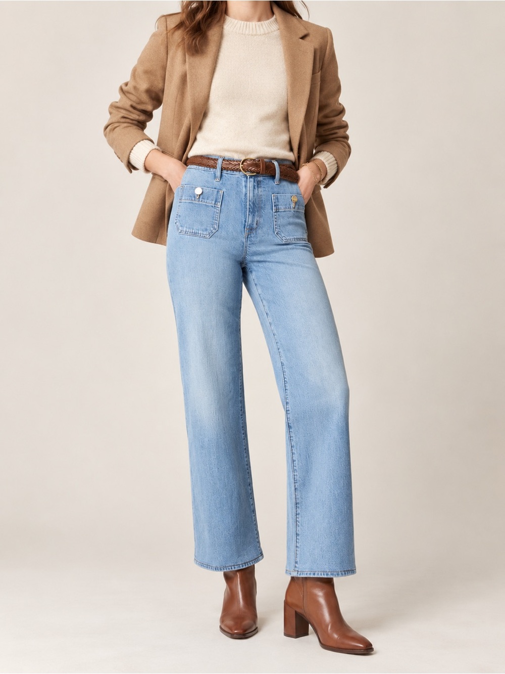 J.Crew Slim Wide-Leg Sailor Jeans 27 Spring Storm Wash Gold Button